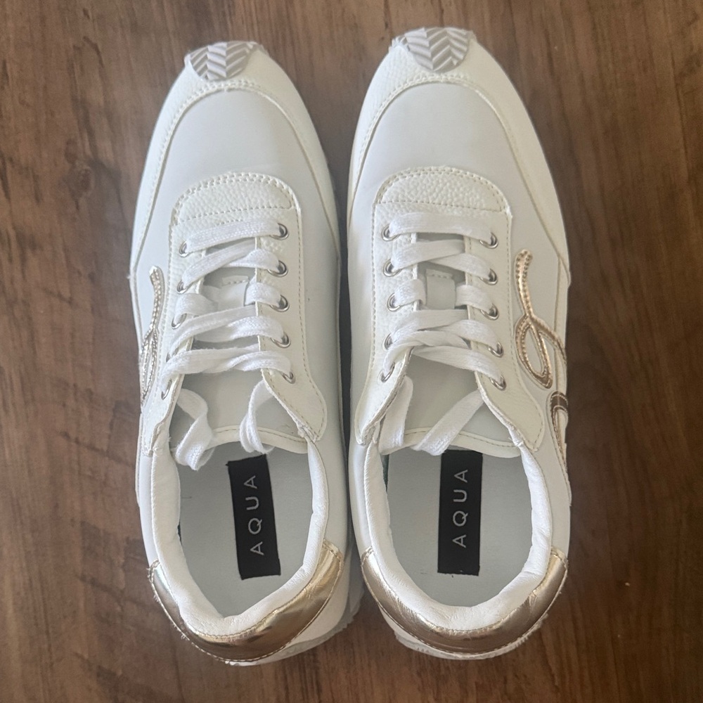 Aqua Women's White and Gold Sneakers - Picture 2 of 5